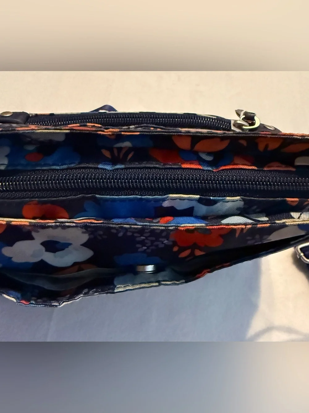 Baggallini Floral Crossbody Bag Navy Blue Orange Large Lightweight Travel Purse